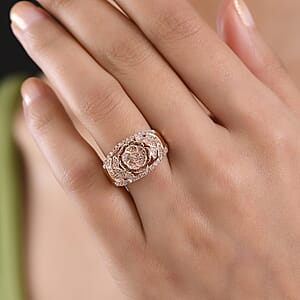 D'Joy Round Cut Natural Pink Diamond 0.50 ctw Eternal Bloom Statement Ring in 18K Vermeil Rose Gold Over Sterling Silver (Size 7.0)