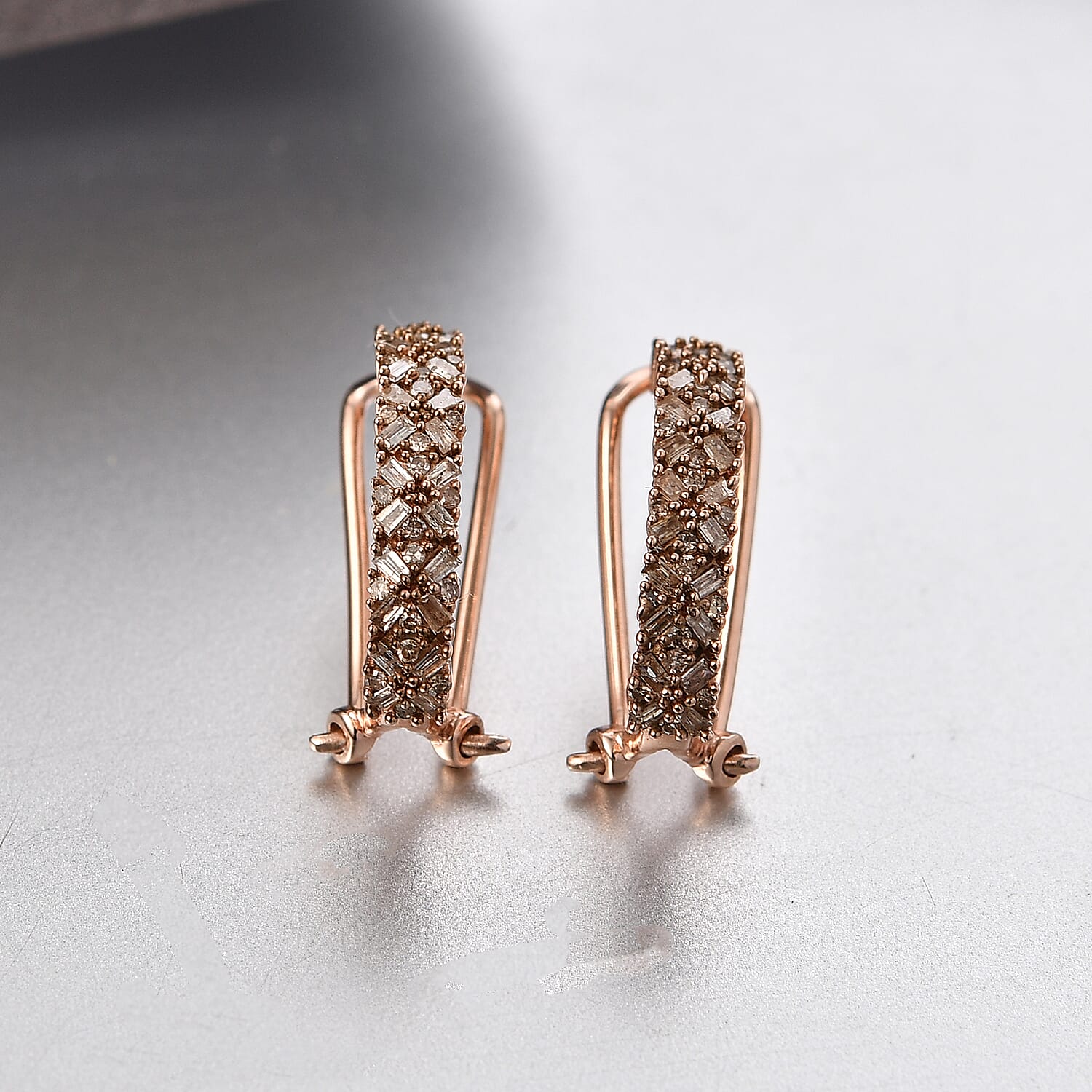 D'Joy Natural Champagne Diamond 1.00 ctw Royal Crossfire Earrings in 18K Vermeil Rose Gold Over Sterling Silver