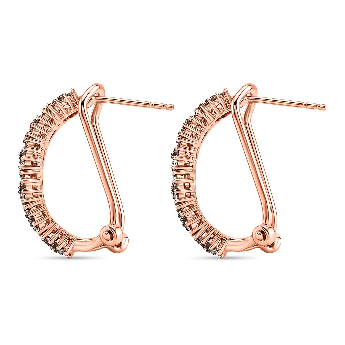 D'Joy Natural Champagne Diamond 1.00 ctw Royal Crossfire Earrings in 18K Vermeil Rose Gold Over Sterling Silver