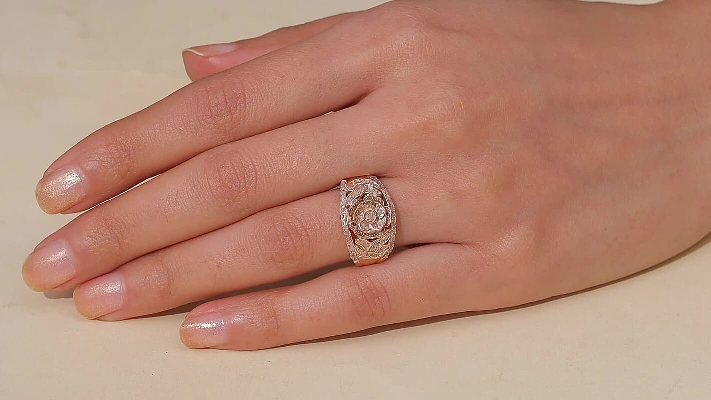 D'Joy Round Cut Natural Pink Diamond Eternal Bloom Statement Ring in 18K Vermeil RG Over Sterling Silver (Size 10.0) (Del. in 7-10 Days) 0.50 ctw