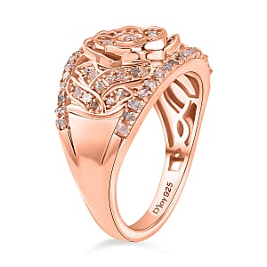 D'Joy Round Cut Natural Pink Diamond 0.50 ctw Eternal Bloom Statement Ring in 18K Vermeil Rose Gold Over Sterling Silver (Size 9.0)