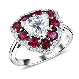 D'Joy Moissanite and Anthill Garnet 3.80 ctw Light & Fire Ring in Rhodium Over Sterling Silver (Size 10.0)