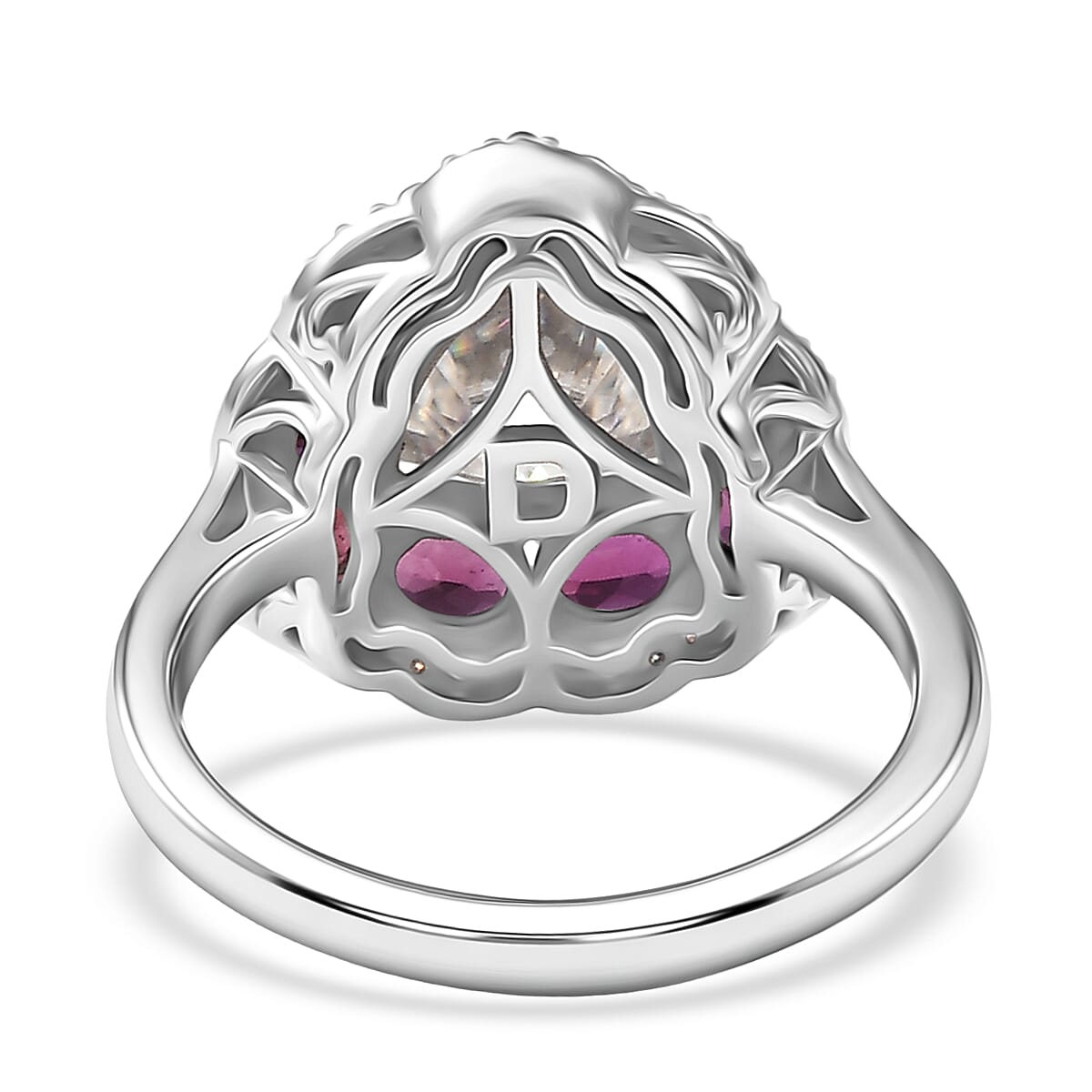 D'Joy Moissanite (Trl 8mm), Anthill Garnet Ring in Rhodium Over Sterling Silver (Size 10.0) 3.80 ctw image number 4