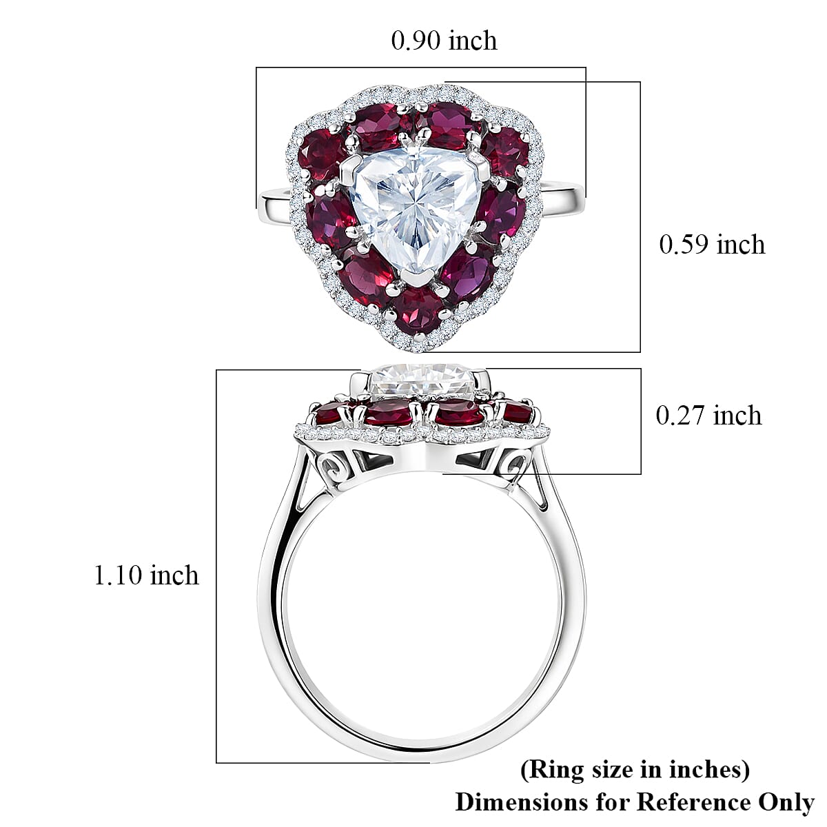 D'Joy Moissanite (Trl 8mm), Anthill Garnet Ring in Rhodium Over Sterling Silver (Size 10.0) 3.80 ctw image number 5