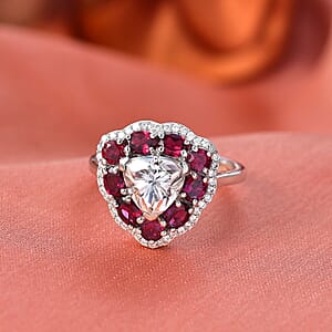 D'Joy Moissanite and Anthill Garnet 3.80 ctw Light & Fire Ring in Rhodium Over Sterling Silver (Size 6.0) (Del. in 5-7 Days) 