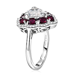 D'Joy Moissanite and Anthill Garnet 3.80 ctw Light & Fire Ring in Rhodium Over Sterling Silver (Size 6.0) (Del. in 5-7 Days) 