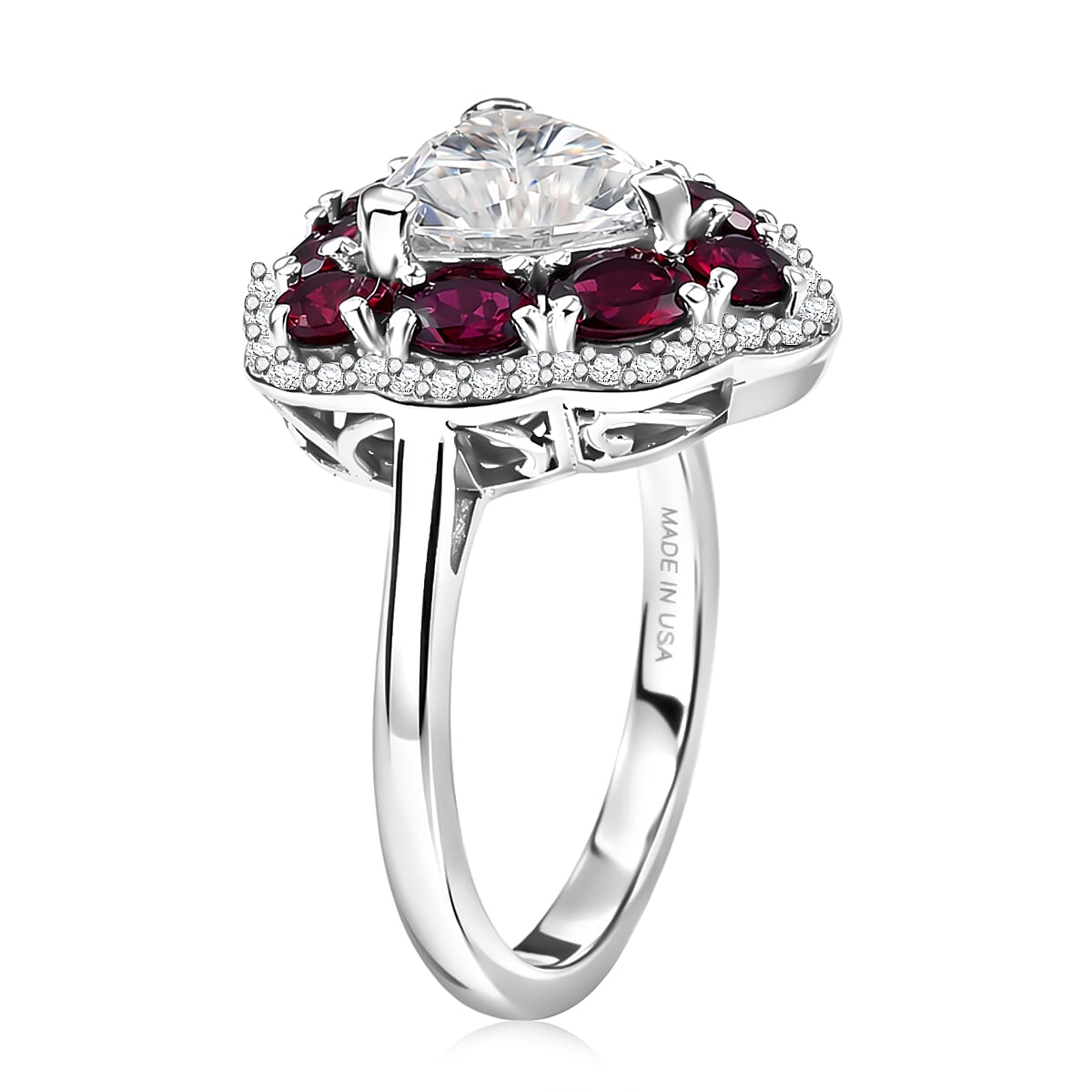 D'Joy Moissanite and Anthill Garnet 3.80 ctw Light & Fire Ring in Rhodium Over Sterling Silver (Size 9.0) image number 3