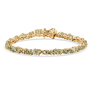 D'Joy Premium Tanzanian Mint Garnet and Moissanite 6.40 ctw Leaf Link Bracelet in 18K Vermeil Yellow Gold Over Sterling Silver (6.50 In)