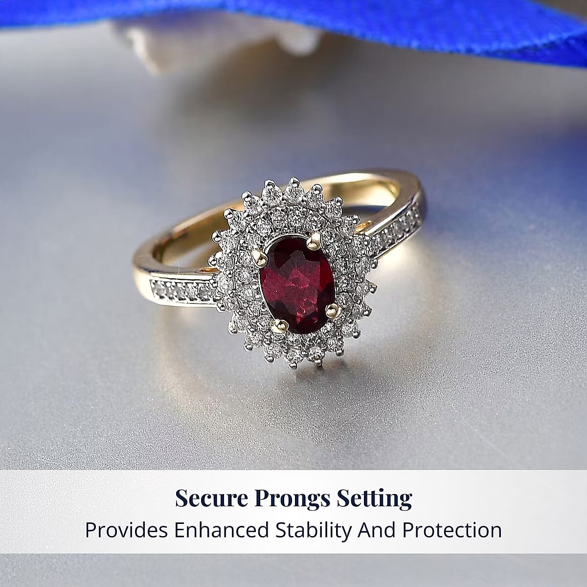 Luxoro Premium Anthill Garnet and Diamond I2 1.20 ctw Bloomed Love Ring in 10K Yellow Gold (Size 10.0) image number 3