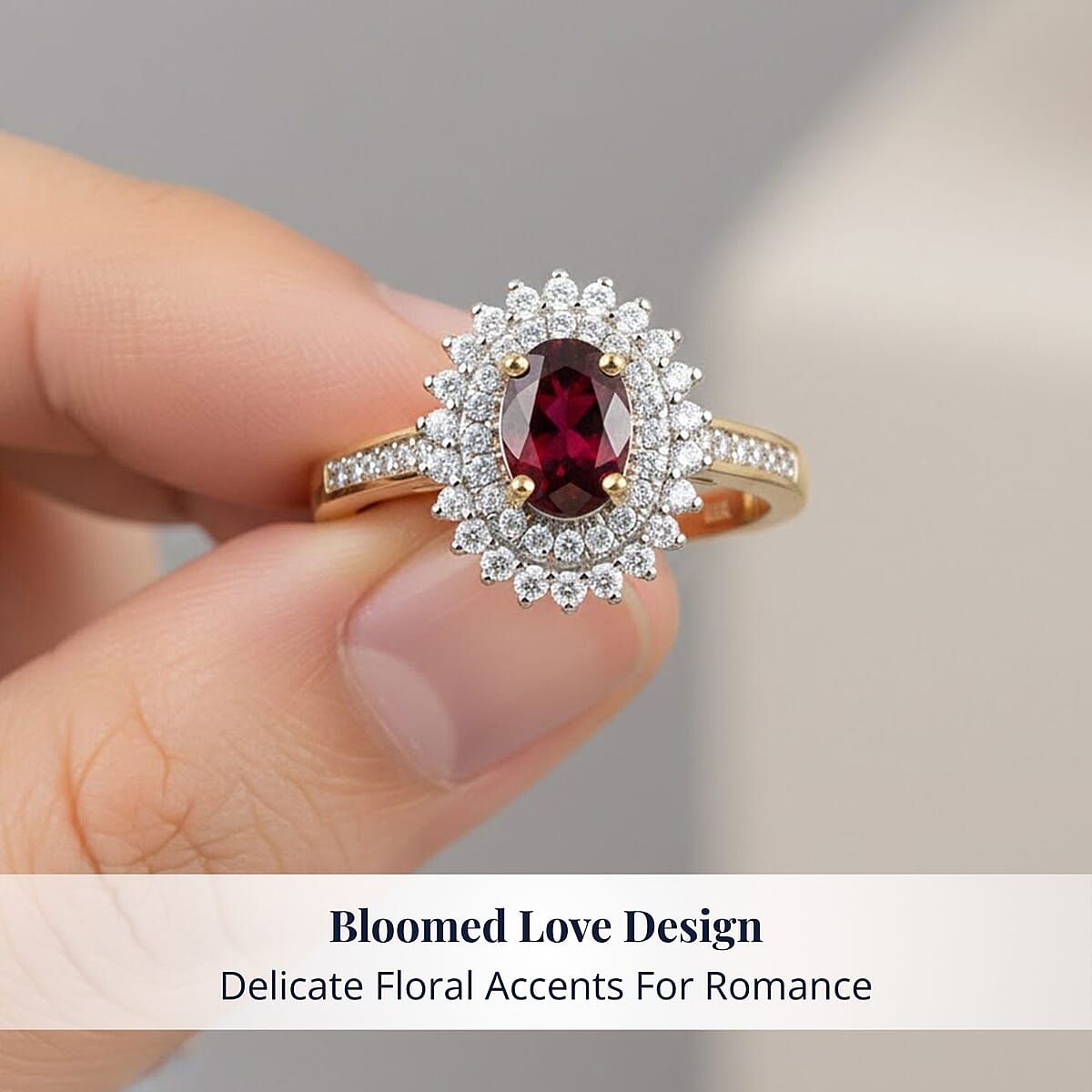 Luxoro Premium Anthill Garnet and Diamond I2 1.20 ctw Bloomed Love Ring in 10K Yellow Gold (Size 10.0) image number 4