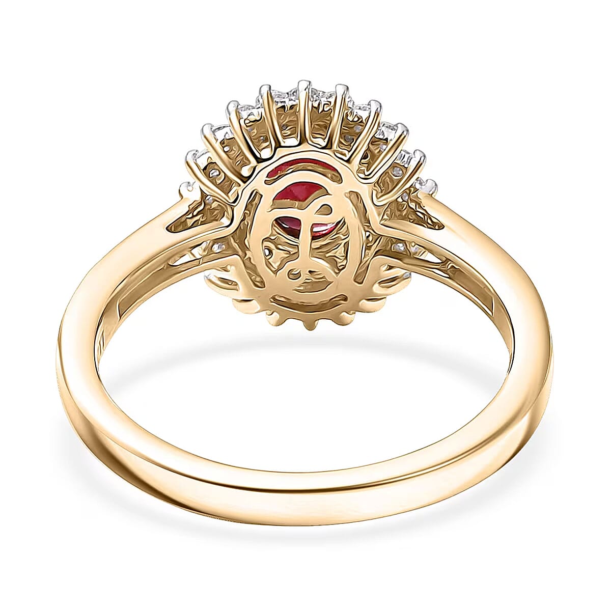 Luxoro Premium Anthill Garnet and Diamond I2 1.20 ctw Bloomed Love Ring in 10K Yellow Gold (Size 10.0) image number 6