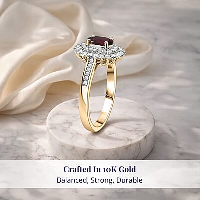 Luxoro Premium Anthill Garnet and Diamond I2 1.20 ctw Bloomed Love Ring in 10K Yellow Gold (Size 12.0)