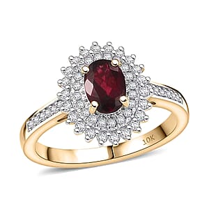 Luxoro Premium Anthill Garnet and Diamond I2 1.20 ctw Bloomed Love Ring in 10K Yellow Gold (Size 5.0)