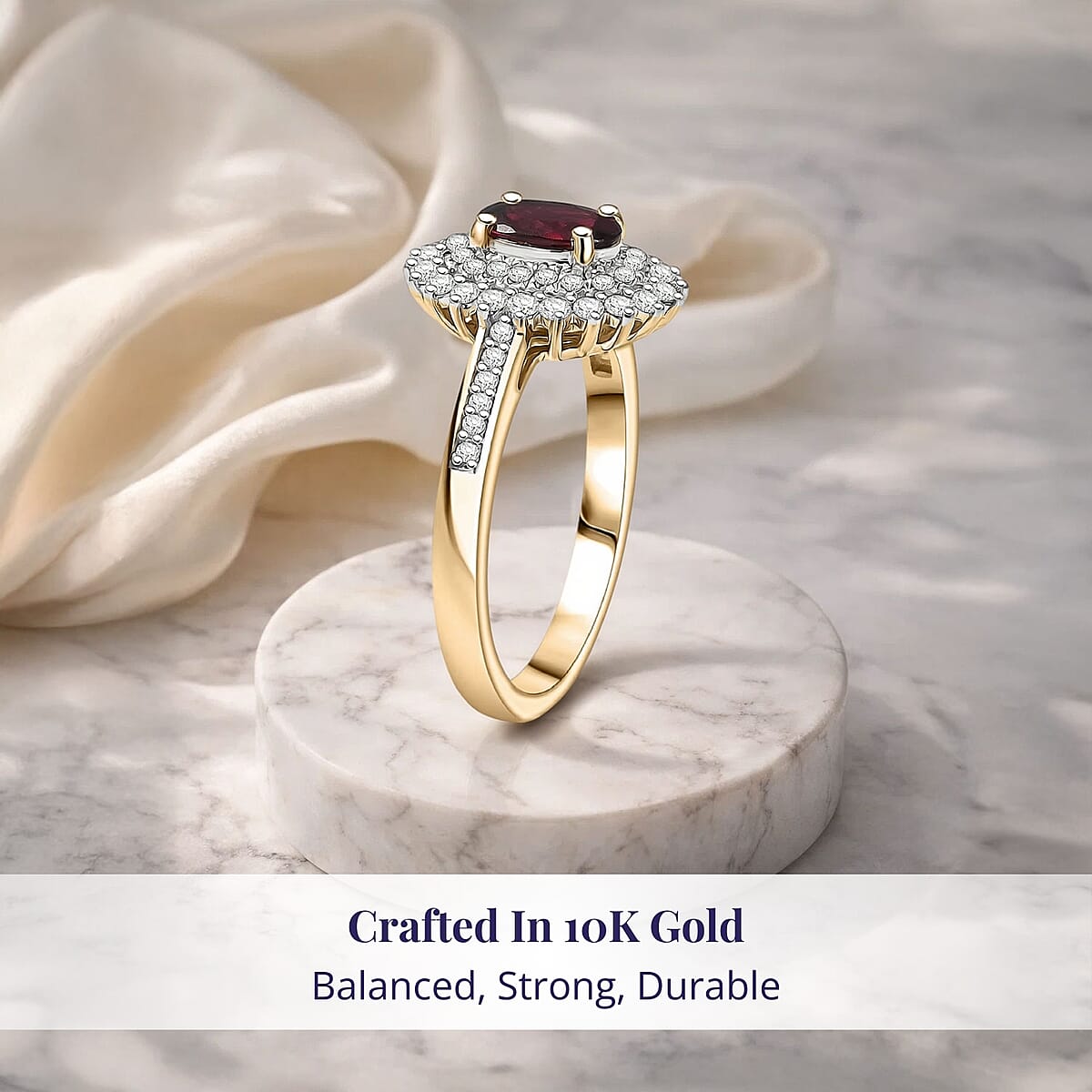 Luxoro Premium Anthill Garnet and Diamond I2 1.20 ctw Bloomed Love Ring in 10K Yellow Gold (Size 5.0) image number 2
