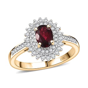 Luxoro Premium Anthill Garnet and Diamond I2 1.20 ctw Bloomed Love Ring in 10K Yellow Gold (Size 6.0)