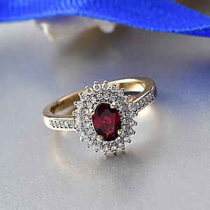 Luxoro Premium Anthill Garnet and Diamond I2 1.20 ctw Bloomed Love Ring in 10K Yellow Gold (Size 6.0)