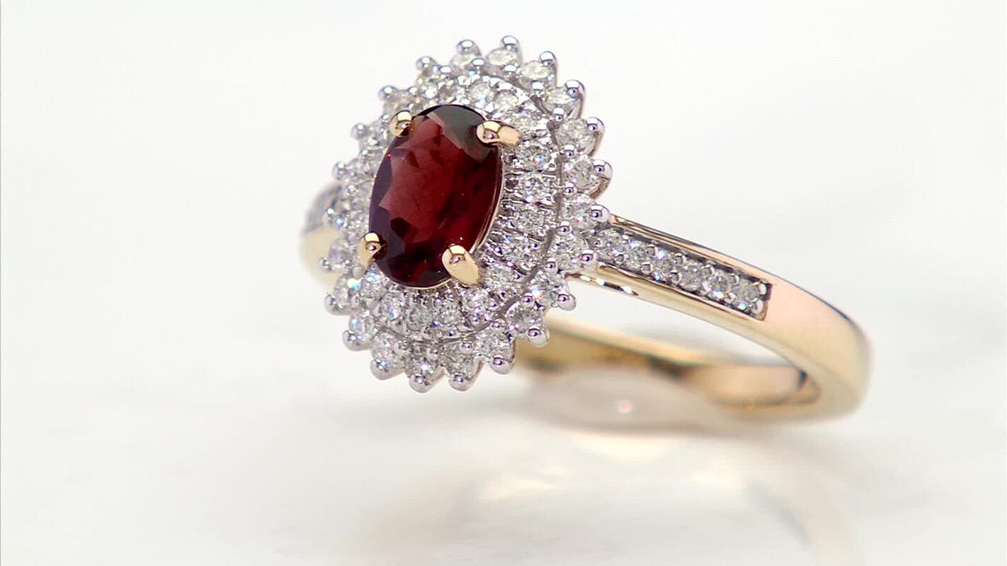 Luxoro 10K Yellow Gold Premium Anthill Garnet, Diamond (I2) (0.38 cts) Ring (Size 10.0) 1.20 ctw