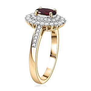 Luxoro Premium Anthill Garnet and Diamond I2 1.20 ctw Bloomed Love Ring in 10K Yellow Gold (Size 6.0)