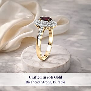 Luxoro Premium Anthill Garnet and Diamond I2 1.20 ctw Bloomed Love Ring in 10K Yellow Gold (Size 9.0)