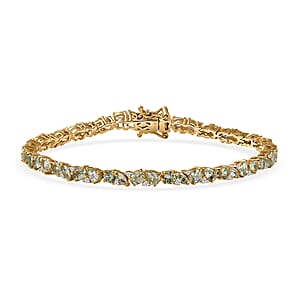 D'Joy Premium Tanzanian Mint Garnet and Moissanite 8.85 ctw Leaf Link Bracelet in 18K Vermeil Yellow Gold Over Sterling Silver (8.00 In)