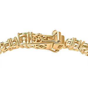 D'Joy Premium Tanzanian Mint Garnet and Moissanite 8.85 ctw Leaf Link Bracelet in 18K Vermeil Yellow Gold Over Sterling Silver (8.00 In)