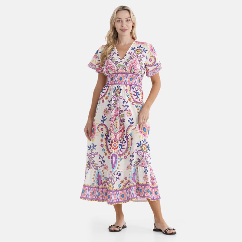 La Marey Pink Floral Woven Dress with Back Smocking - One Size Missy