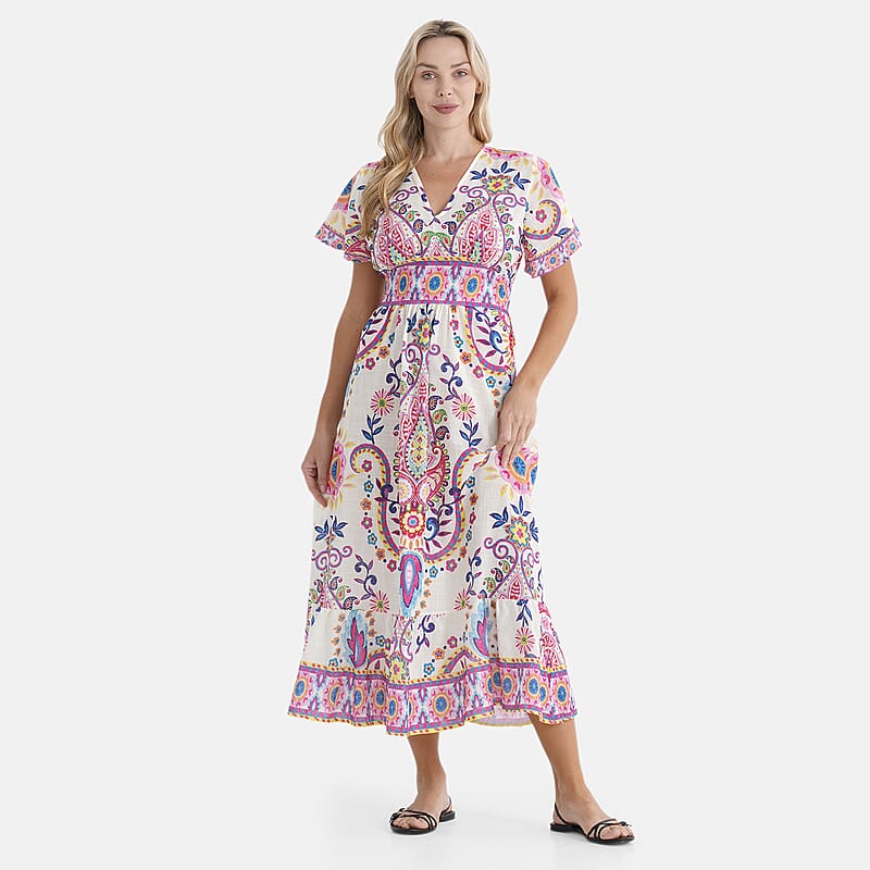 La Marey Pink Floral Woven Dress with Back Smocking - One Size Missy
