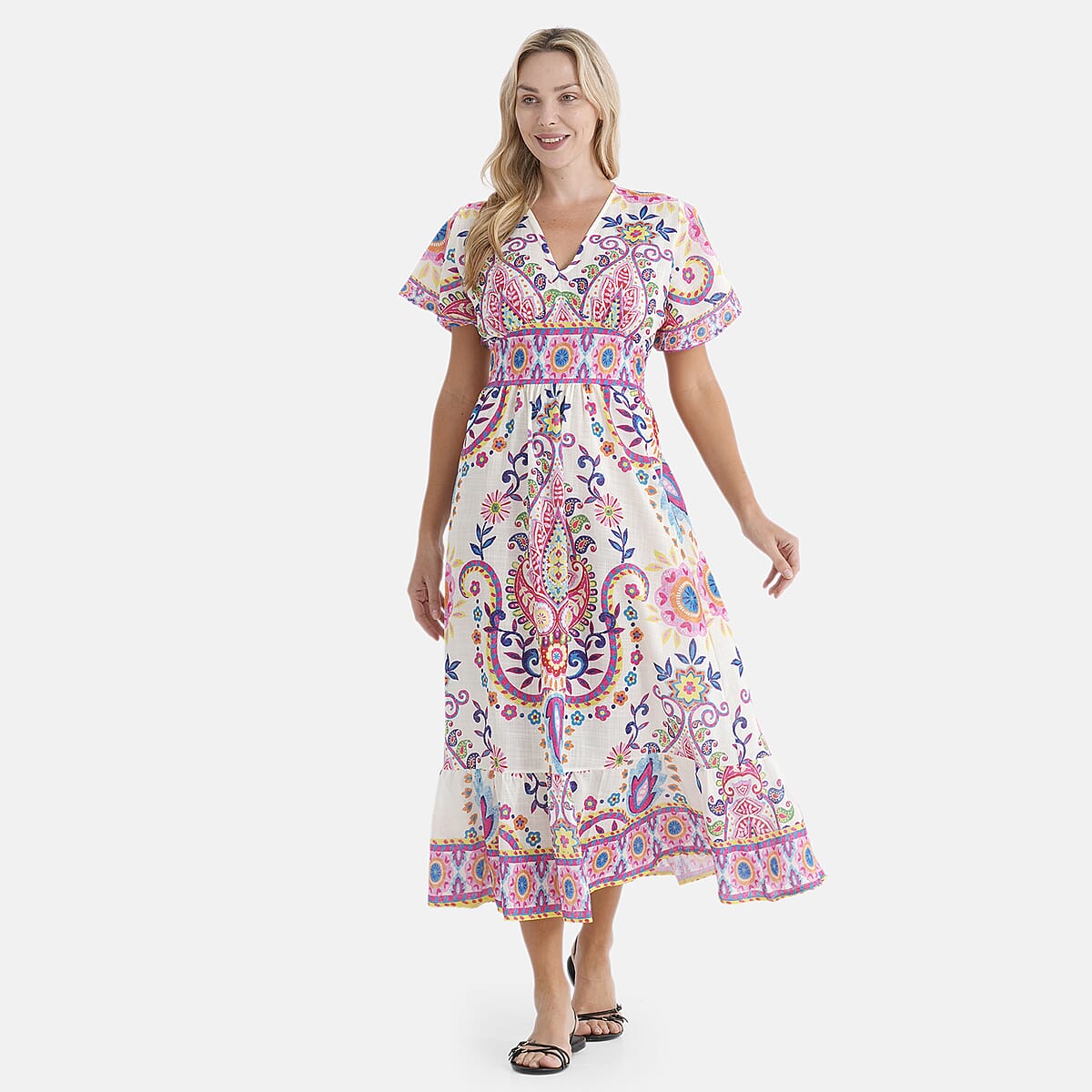 La Marey Pink Floral Woven Dress with Back Smocking - One Size Missy image number 4