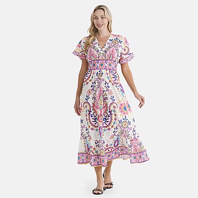 La Marey Pink Floral Woven Dress with Back Smocking - One Size Missy