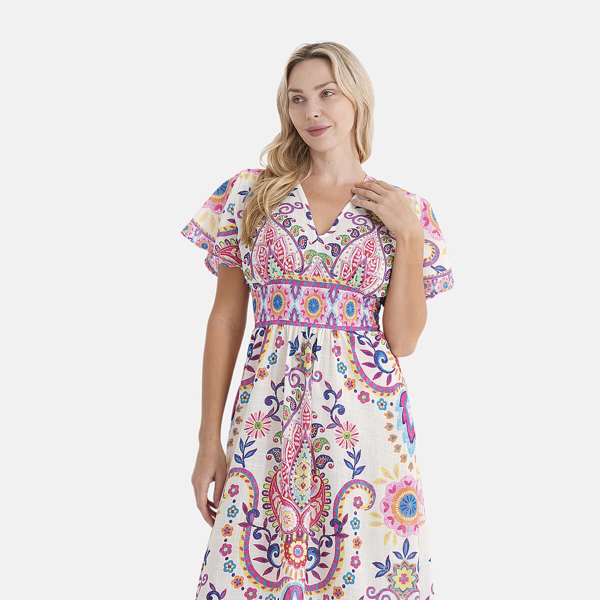 La Marey Pink Floral Woven Dress with Back Smocking - One Size Missy image number 5