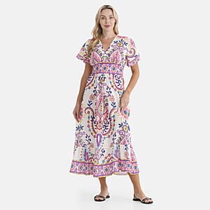 La Marey Pink Floral Woven Dress with Back Smocking - One Size Plus