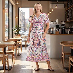 La Marey Pink Floral Woven Dress with Back Smocking - One Size Plus