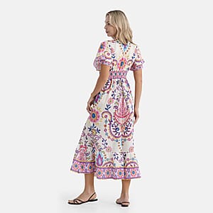 La Marey Pink Floral Woven Dress with Back Smocking - One Size Plus