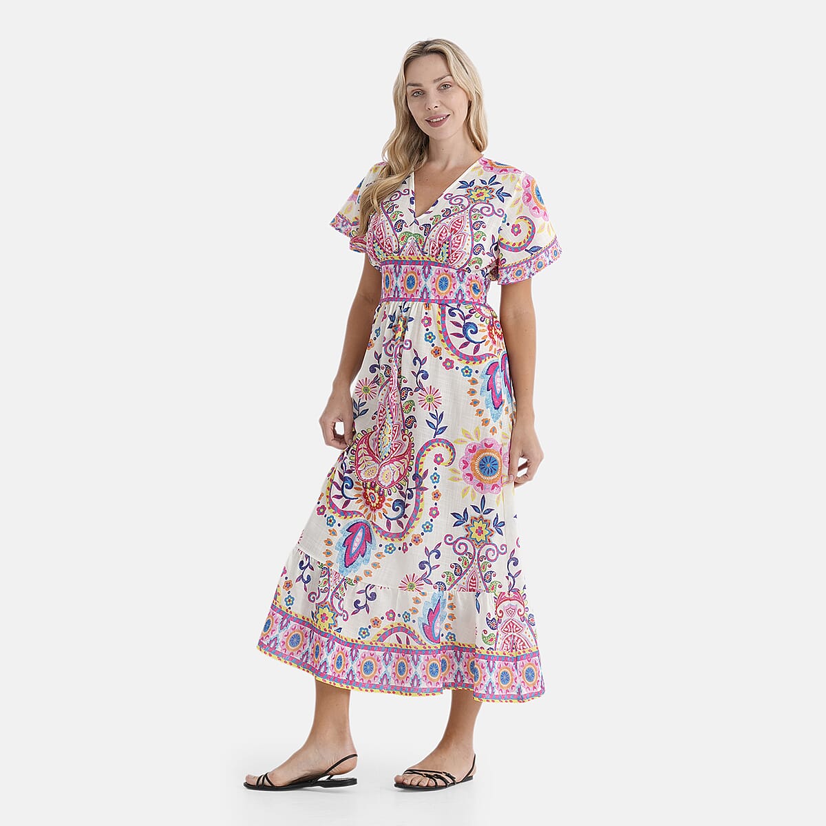 La Marey Pink Floral Woven Dress with Back Smocking - One Size Plus image number 3