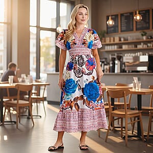 La Marey Blue Rose Woven Dress with Back Smocking - One Size Missy