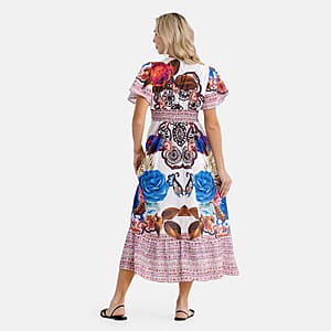 La Marey Blue Rose Woven Dress with Back Smocking - One Size Missy