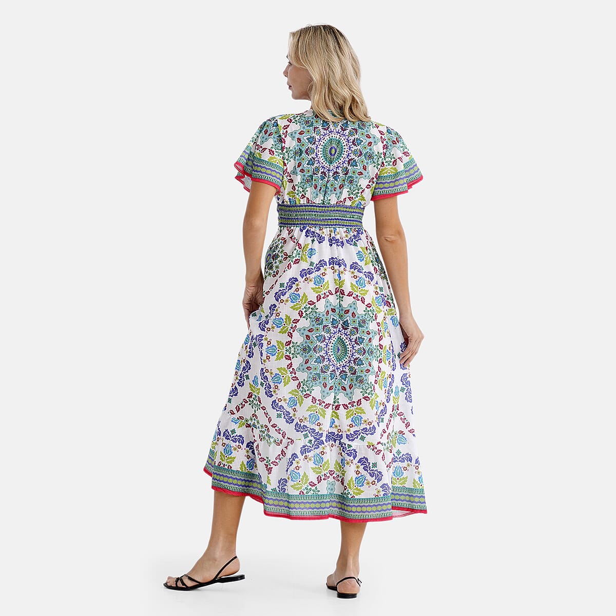 La Marey Green Abstract Woven Dress with Back Smocking - One Size Plus image number 2