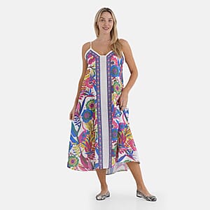 La Marey Blend White with Multi Color Print Strapless A-Line Dress- One Size Fits Most