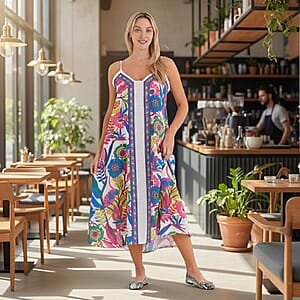 La Marey Blend White with Multi Color Print Strapless A-Line Dress- One Size Fits Most