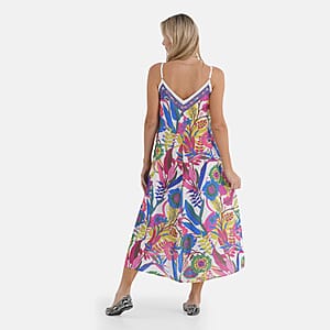 La Marey Blend White with Multi Color Print Strapless A-Line Dress- One Size Fits Most