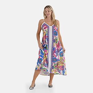 La Marey Blend White with Multi Color Print Strapless A-Line Dress- One Size Fits Most
