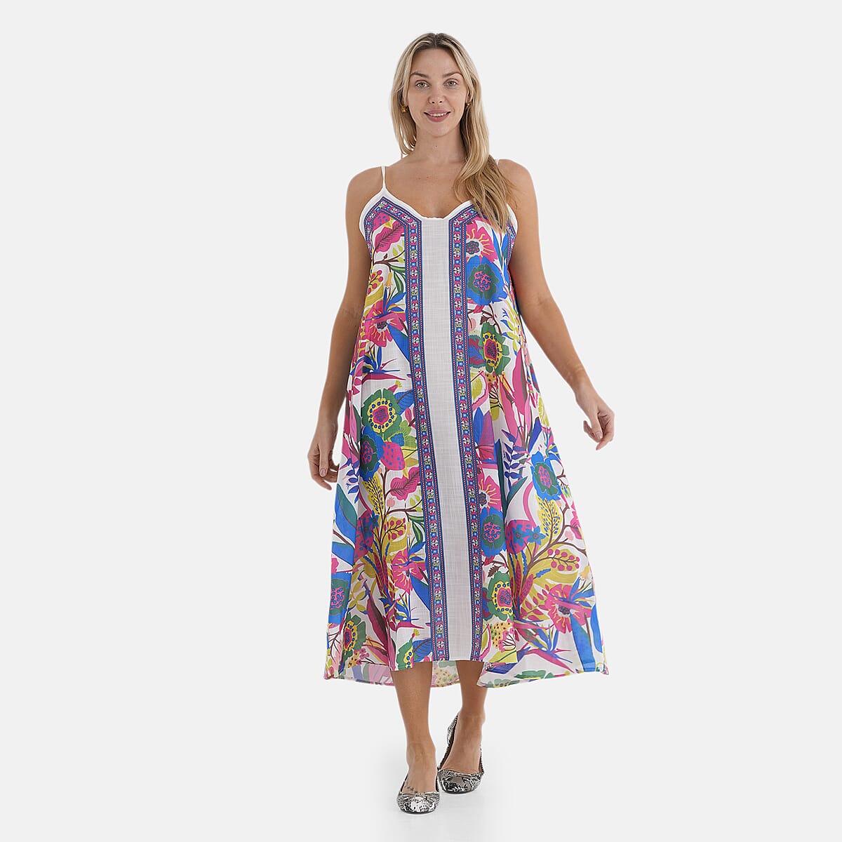 La Marey Blend White with Multi Color Print Strapless A-Line Dress- One Size Fits Most image number 4