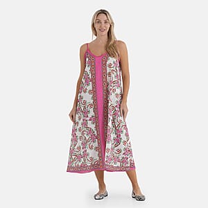 La Marey Blend White with Pink Print Strapless A-Line Dress- One Size Fits Most