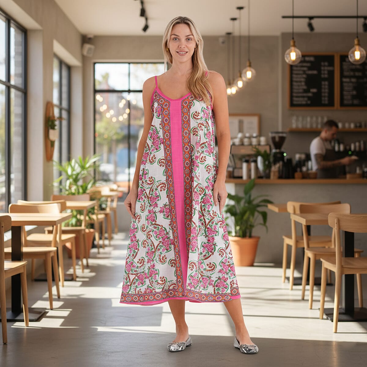La Marey Blend White with Pink Print Strapless A-Line Dress- One Size Fits Most image number 1