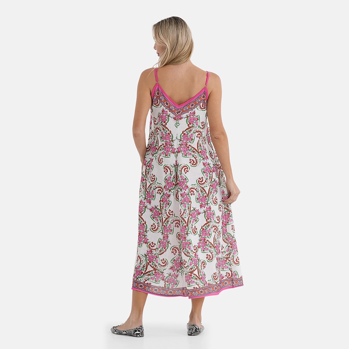La Marey Blend White with Pink Print Strapless A-Line Dress- One Size Fits Most image number 2