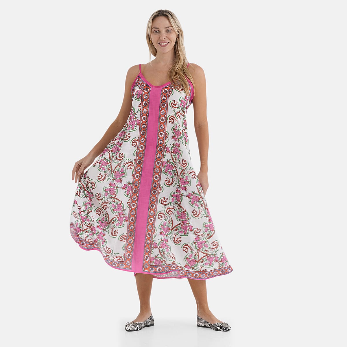 La Marey Blend White with Pink Print Strapless A-Line Dress- One Size Fits Most image number 3