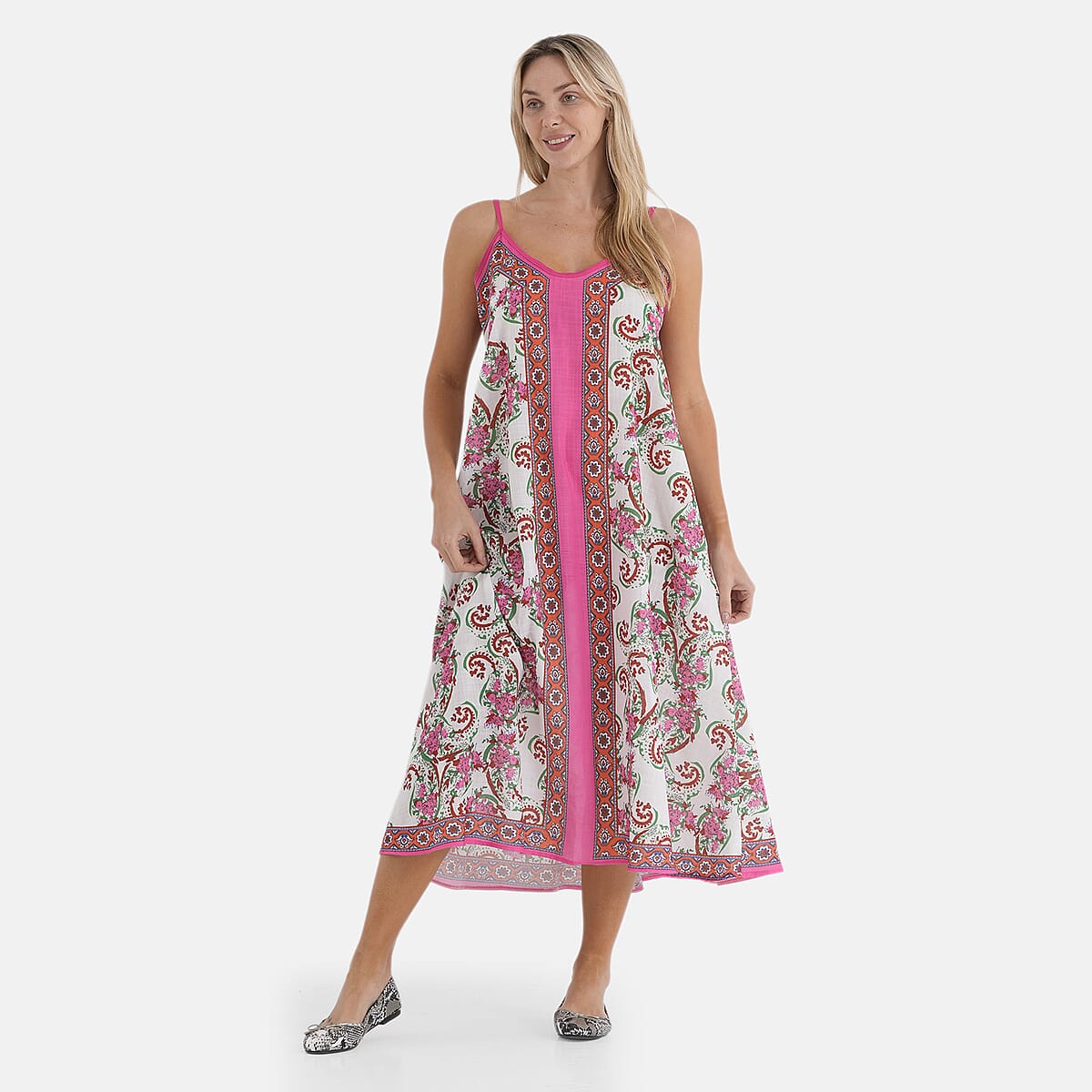 La Marey Blend White with Pink Print Strapless A-Line Dress- One Size Fits Most image number 4