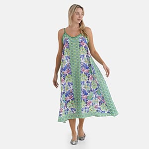 La Marey Blend White with Green Print Strapless A-Line Dress- One Size Fits Most