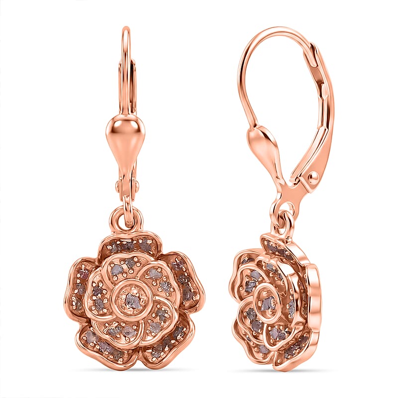 D'Joy Rought Cut Natural Pink Diamond 0.40 ctw Eternal Bloom Statement Earrings in 18K Vermeil Rose Gold Over Sterling Silver