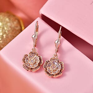 D'Joy Rought Cut Natural Pink Diamond 0.40 ctw Eternal Bloom Statement Earrings in 18K Vermeil Rose Gold Over Sterling Silver